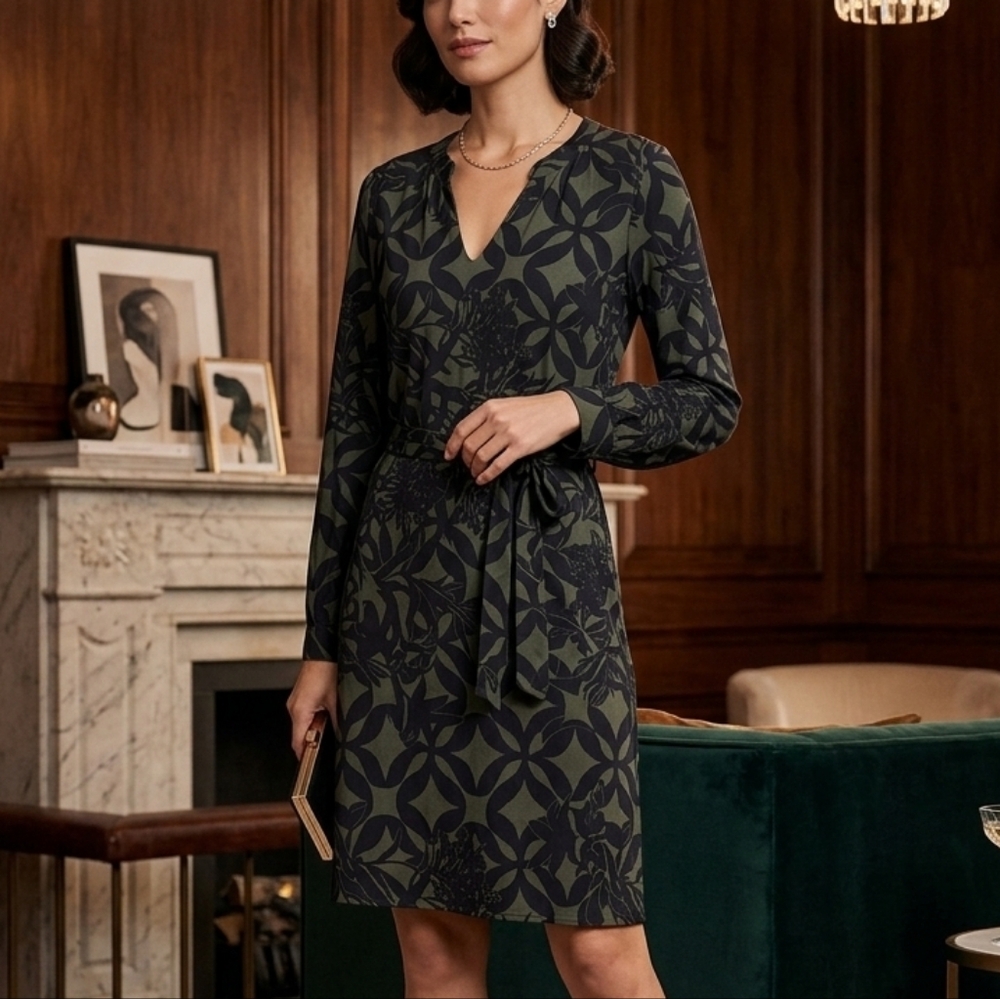 La Fée Maraboutée Olive & Black Floral Wrap Dress Women’s Size 40 NWT